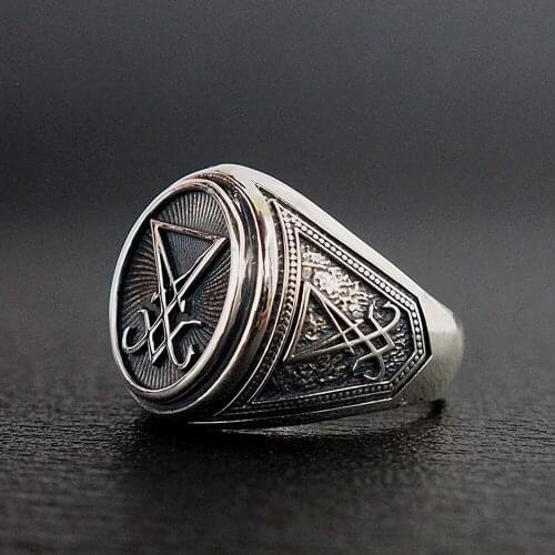 Vintage Silver Color Devil Symbol Rings Motorcycle Party Steampunk Cool Rings Male Biker Ring Hip Hop Jewelry