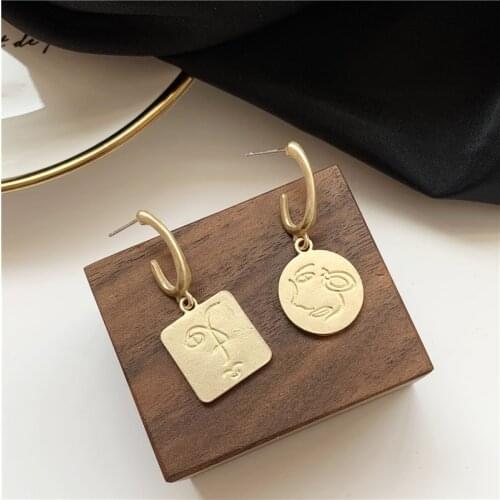 Vintage Metal Square Round Asymmetric Drop Earrings Korean Abstract Geometric Pendent Earrings for Women Girls Ear Jewelry Gift