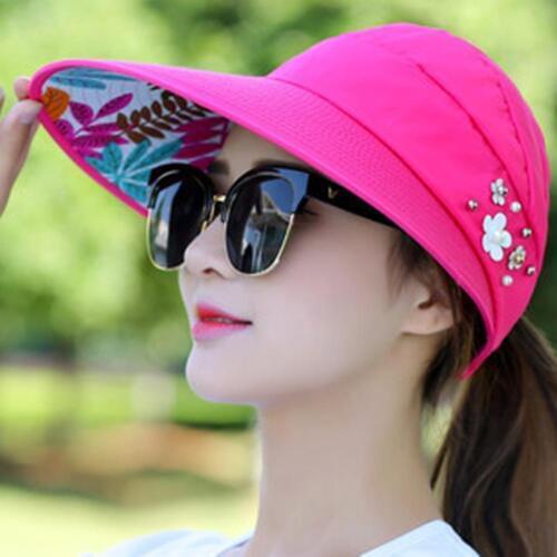 Women Peaked cap Print Wide Brim Beads Flower Decor Sun Hat Visors Outdoor Sports Cap Women Flower Decor Sun Hat Baseball cap