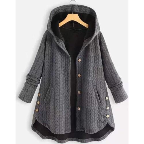 2021 fashion new solid color hooded single-breasted womens cotton jacket mid-length irregular autumn and winter jacket