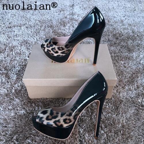 14CM Womens Sandals Leopard High Heel Shoes Woman Platforms Pumps Ladies Peep Toe High Heels Women Platform Shoes Wedding