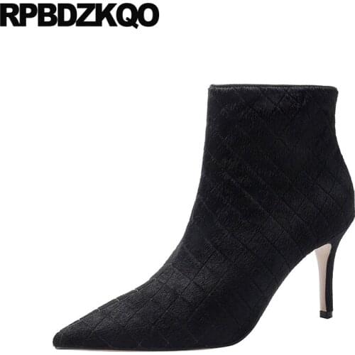 Fall 2021 White Pointy Side Zip Boots Fashion Winter Ankle Autumn High Heel Black Women Stiletto Pointed Toe Shoes Short Fur