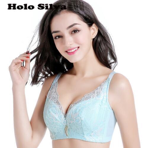 Deep V-neck Women Push Up bra Ultra Thin Womens Underwear Plus Size Sexy Thin Top Bra Push Up Gathering Lace Deep V Bra 75 80CD