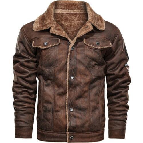 Winter Mens Coat FashionSuede Fur Lapel Motorcycle Biker Jacket Warm Thick Fleece Windproof Jackets