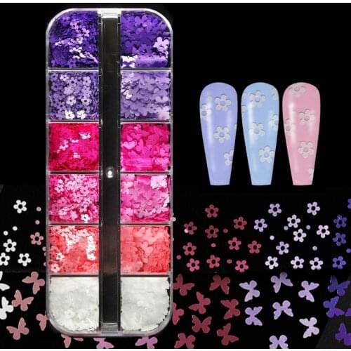 1 Set Pearlescent Nail Sequins Shiny Butterfly Flower Nail Art Flake Decoration White Red Pink Manicure Design Accessories Tool