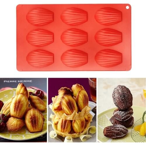 1PC 9 Even Madeleine Shell Mould Cake Cookie Biscuits Mold Food Grade Silicone Baking Pan Tray Kitchen Oven Cake DIY Baking Tool