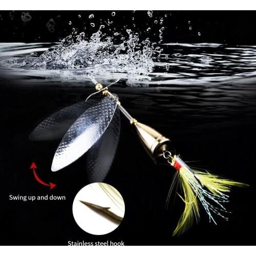 1pcs Yellow Feather Hook Spinnerbait 10CM 13G Metal Spoon Lures High Quality Fishing Lures