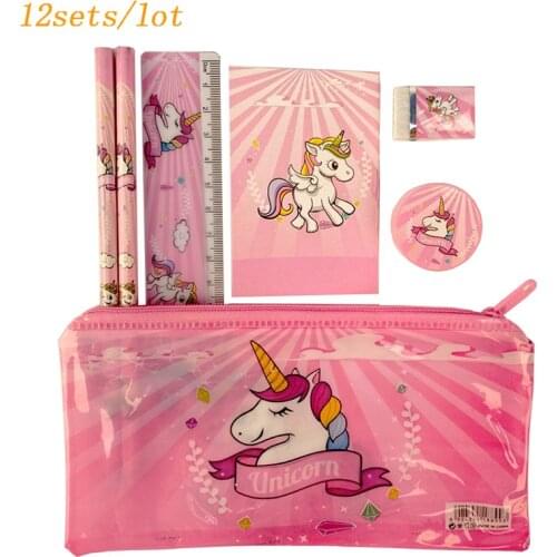 12sets/lot unicorn pencil case for children school supplies cute pencil case school stationery estojo escolar study supplies