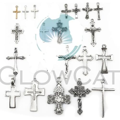 26pcs Vintage Christian Cross Charms Religion Jesus Pendant Crafting Handmade Neckalaces Jewelry Making 22401