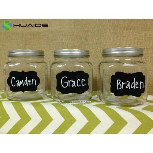 36pcs/set Chalkboard Stickers Black Vinyl Wall Stickers For Kitchen Room Mason Jar Labels Glasses Sticker Wall Decal Mural A643