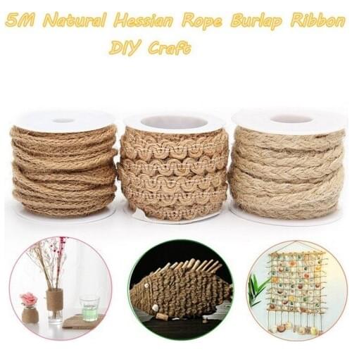 5m Natural Hessian Jute Burlap Ribbon Strand Rope DIY Craft Vintage Wedding Party Supplies Fashion Decoration Rope