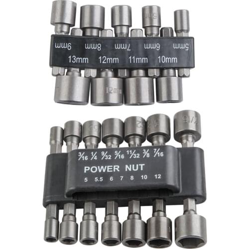 9 Pcs/14 Pcs Hexagonal Nut Driver Drill Bit Socket Screwdriver Wrench Set Shank Screwdrivers Nutdrivers Bits Sleeve