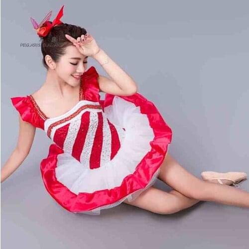 Spanish Style Ballet Tutu Girls Stage Performance Kids Lovely Red Dancing Wear Sequins Ballet Clothes Children Junior Costume