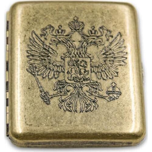 Copper Retro Queen Crown Russia Badges Brass Alloy Cigarette Case Box Smoking Accessories Mens Gift Fashion Cigarette Box