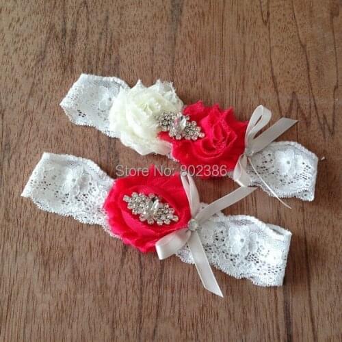 Ivory Red Shabby Flower Headband