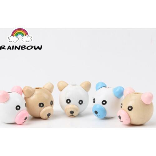 Cute Kids Wood Material Beads 3D Bear Shape Cute Spacer Loose beads Fit kids Handmake DIY Accessory 28mm 5pcs
