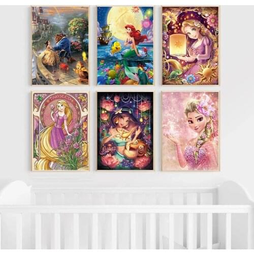 Disney Cartoon Anime Mermaid Rapunzel Pascal Canvas Paintings Posters Prints Wall Art Pictures Room Home Decoration