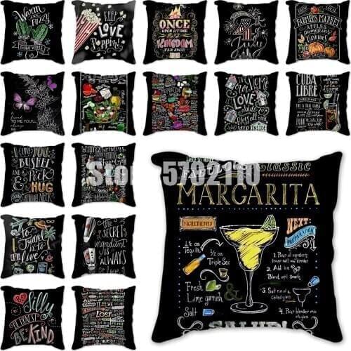 Chalkboard Art Cushion Cover Set English Letter Flower Print Throw Pillowcase Indoor Car Custom Made Decoration Home Decor