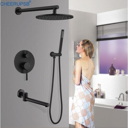 Chuveiro De Teto Wall Concealed Mount Shower Set Sky Rain Fall Matte Black Shower System Modern Luxury Bath Faucet Bathtub Taps