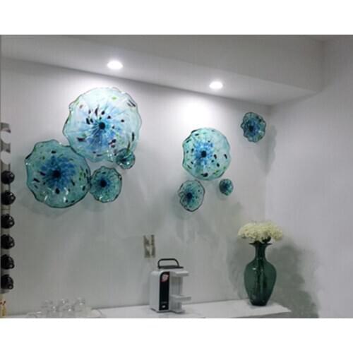 Italian Dale Murano Blue Plates Blown Glass Wall Art Flower Plate for Gallery Decoration