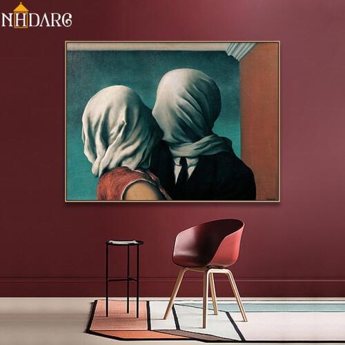 Classic Artwork Reproduction Artist Magritte The Kiss Posters and Prints Canvas Art Painting Wall Pictures for Home Decoration