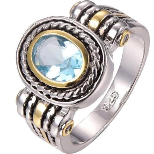 Newest Simulated Aquamarine 925 sterling silver Fashion Design Ring Size 5 6 7 8 9 F1306