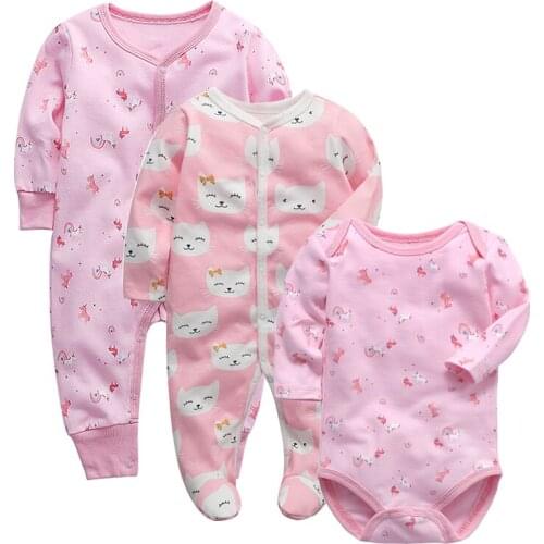 3Piece/Lot Newborn Baby Boys Rompers Babies Girls Clothes Footed Jumpsuits Infant Long Sleeve 3 6 9 12 Months Clothing