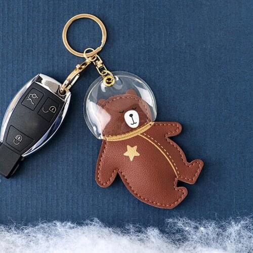 2021 Creative Astronaut Keychains PU Leather Frog Bear Pig Cat Car Key Chains Girl Lovely Bag Charm Decoration Gift KeyRings
