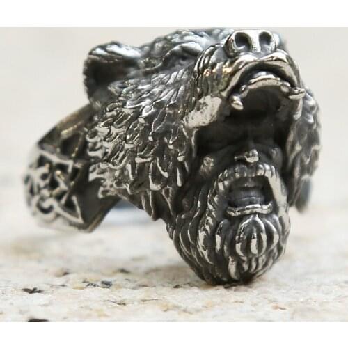 Cool Black Color Viking Bear Warrior Ring Men Boys Stainless Steel Punk Biker Rings Vintage Nordic Celtics Knot Jewelry