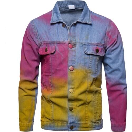 Fall/winter New Denim Jackets Personality Fashion Casual Mens Jacket with Splash-Ink Lapel