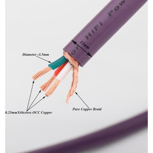 One Piece OCC Copper Cable Hi-End AC Power Cable Wire for DIY Audio Power Cord