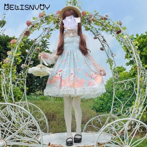 Japanese Sweet Girl Lace Lolita Dress Gothic Loli Robe Gown Cute Kawaii Women Tea Party Princess Dresses Cosplay JSK Vestido