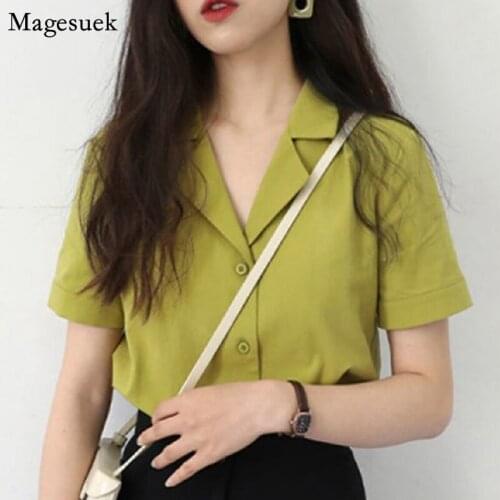 Fashion Short Sleeve V Neck Office Lady White Woman Shirt Tops Korean Shirt for Women Solid Summer Blouse Blusas Femininas 10166