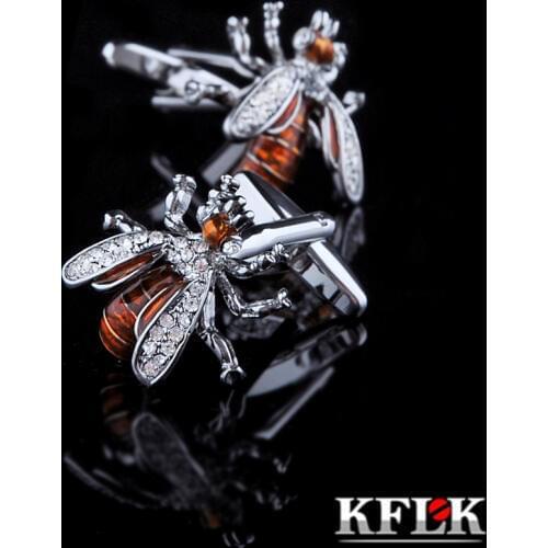 KFLK Jewelry shirt cufflinks for mens Brand Crystal Cuff link Wholesale Luxury Button Male High Quality Animal Bee guests