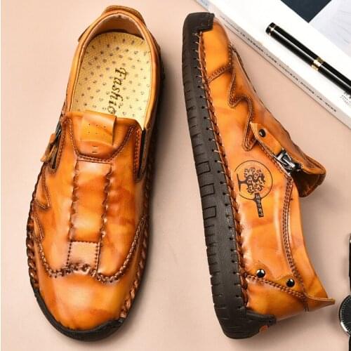 2021 Spring and Summer New Mens Outdoor Hiking Shoes Peas Shoes Fashion Footwear Handmade Shoes Zipper Business Leather Shoes