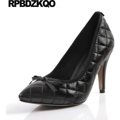Pumps Size 4 34 Pointed Toe Elegant 2018 Court Stiletto Ladies Bow High Heels China Office Quality Designer Shoes Work Black