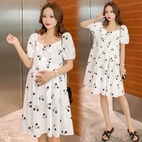 Disneys new summer maternity dress loose skirt fashion cartoon Mickey Mouse pregnant woman dress