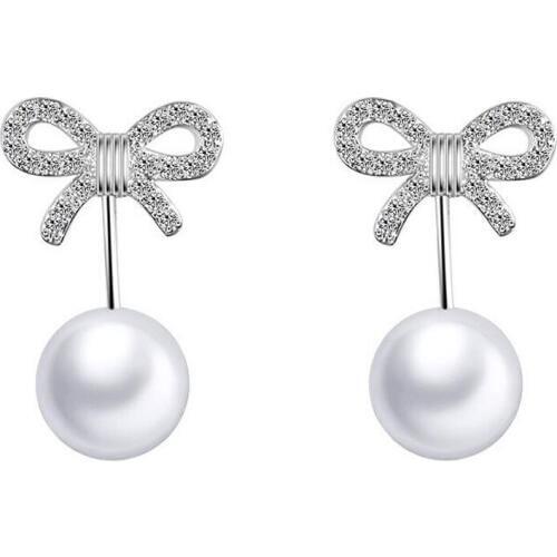New Fashion Korean Jewelry Silver Butterfly Bow Knot Pearl Stud Earrings For Women Wholesale Price Ear Stud