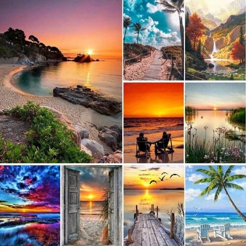 New 5D Diamond Painting Landscape Sunset Sea Embroidery Rhinestone Cross Stitch Gift Home Office Decor Kids Adult Factory Direct