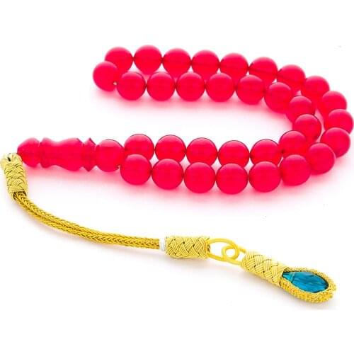 Red Globe Cut Original Squeezing Amber Rosary Kazaz Tassels