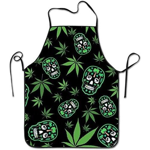 Palm Tree Weed Sugar Skull Aprons for Women and Men - Durable Comfortable Bib Apron Chef Kitchen Aprons for Cooking, Baking