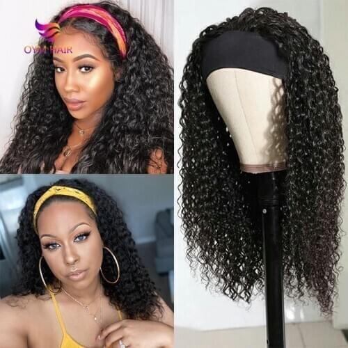 30inch Headband Wig Kinky Curly Human Hair Wigs Jerry Curl Wig Brazilian Remy Hair Wigs 100% Headband Human Hair Full Wig