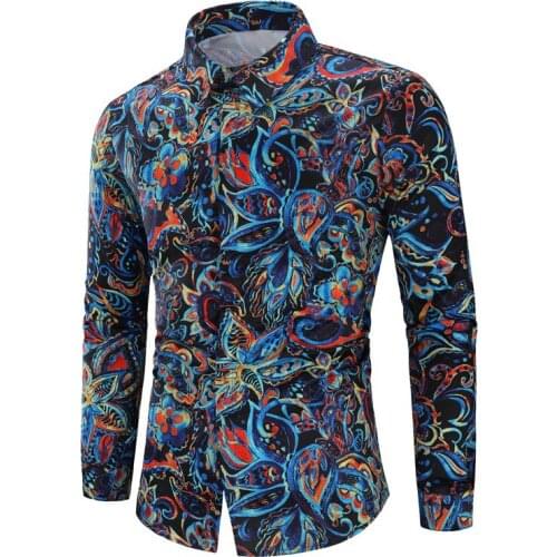 New Mens Long Sleeve Casual Shirt Fashion Flower 3D Printed Floral Shirt Turn-down Collar Slim Fit Shirt For Mens Clothing