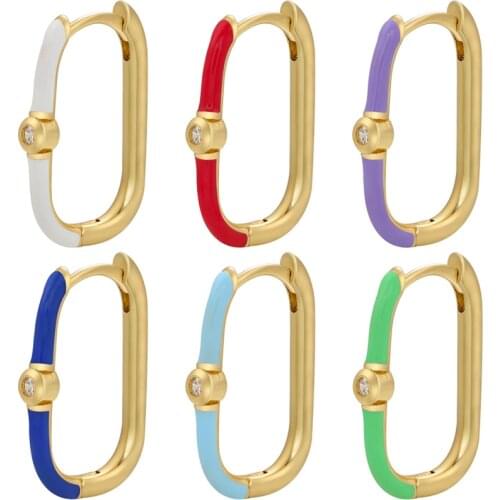 ZHUKOU Enamel Geometric rectangle hoop earrings CZ crystal small hoop earrings fashion women earrings jewelry wholesale VE463