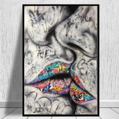 Modern Style Lover Kissing Street Graffiti Canvas Painting Wall Art Poster and Print Picture For Living Room Cuadros Home Decor