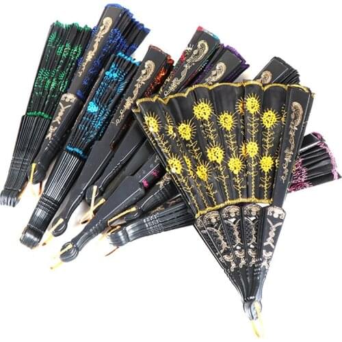 Christmas Dance Fan Rainbow Color Peacock Pattern Folding Hand Held Embroidered Sequin Gift Fan