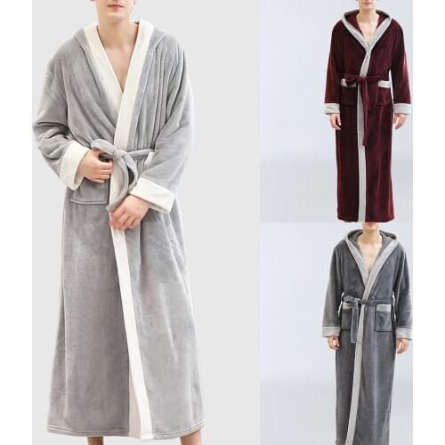 Women Autumn Winter Flannel Long Sleeve Maxi Bathrobe Pockets Hooded Sleepwear Ladies bathrobe