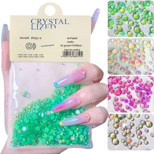1440pcs Mocha Aurora Mermaid Beads Symphony Flat Bottom Nail Art Rhinestones DIY Crystal Set Ornaments Manicure Accessories