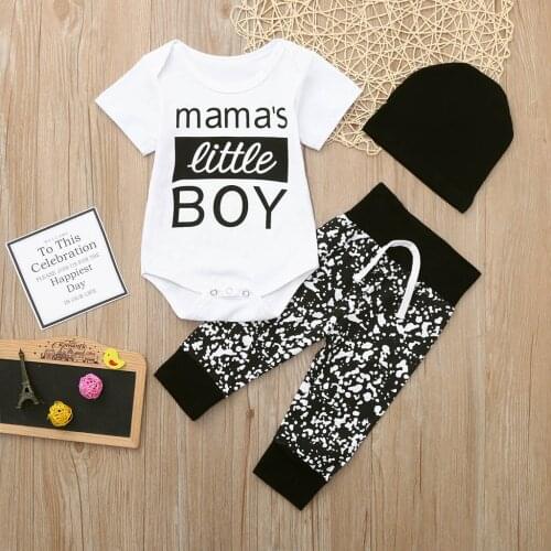 Baby 3pcs Set Newborn Kid Boy Fashion Clothes Short-Sleeve Letter O-neck Ползунки Bodysuit Long Pants And Hat Soft Outfits Suit