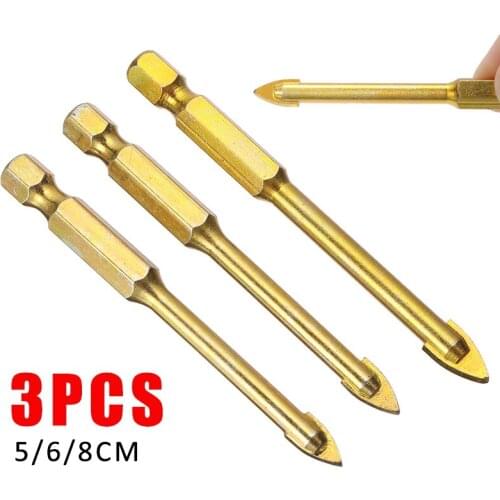3Pcs Drill Bits Set Hex Drive Ceramic Wall Floor Glass Mirror 5/6/8mm Tools Accessories Drill Bits